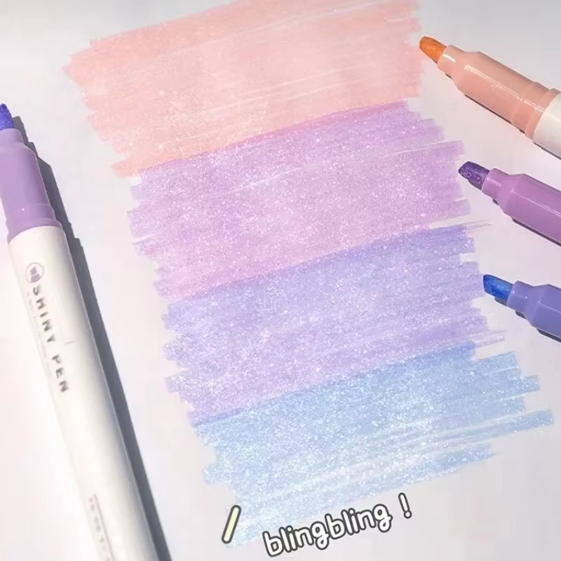 Highlighter Set Pastel - 4 Renkli/Set Simli Fosforlu Kalem İnce